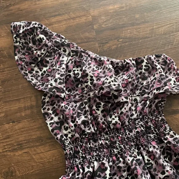 Purple Cheetah One Shoulder Dress - Picture 2 of 3